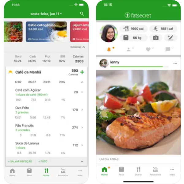 FatSecret aplicativos diário alimentar